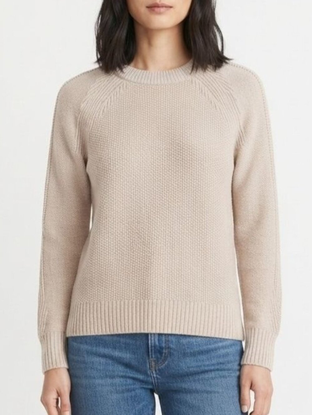 GAP 100% Cotton Neutral Beige Textured Crewneck Sweater Size XS